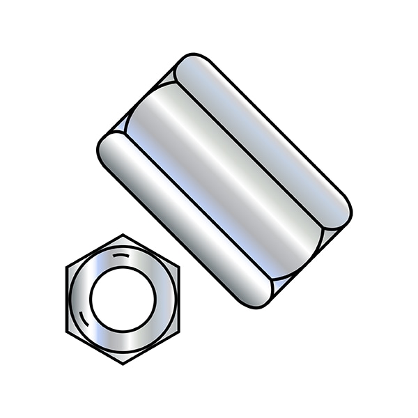 Coupling Nut, 1/4"-20, Steel, Grade 5, Zinc Plated, 7/8 in Lg, 7/16 in Hex Wd, 750 PK