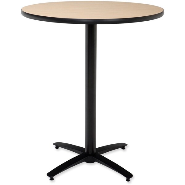 Round KFI 36in Natural Breakroom Table with Arched X Base, HPL Top, Natural