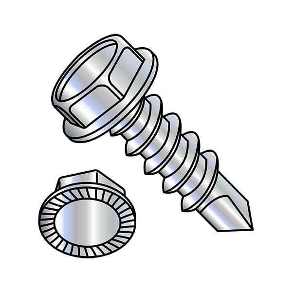 Self-Drilling Screw, #8-18 x 5/8 in, Zinc Plated Steel Flange Hex Head External Hex Drive, 5000 PK