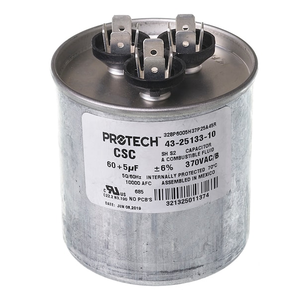 Dual Capac 60/5 Mfd 370V Round
