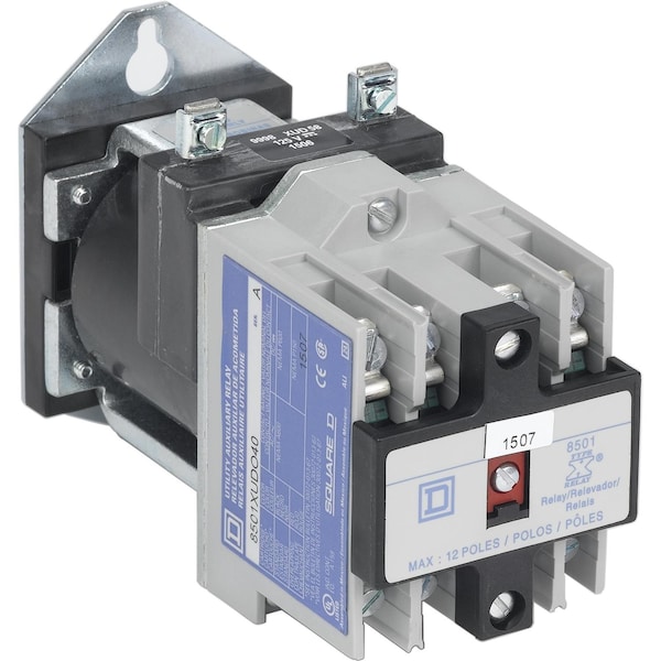 NEMA Control Relay, Type X, utility, 10A resistive at 600VAC, 4 normally open contacts, 125VDC coil, pan head screws