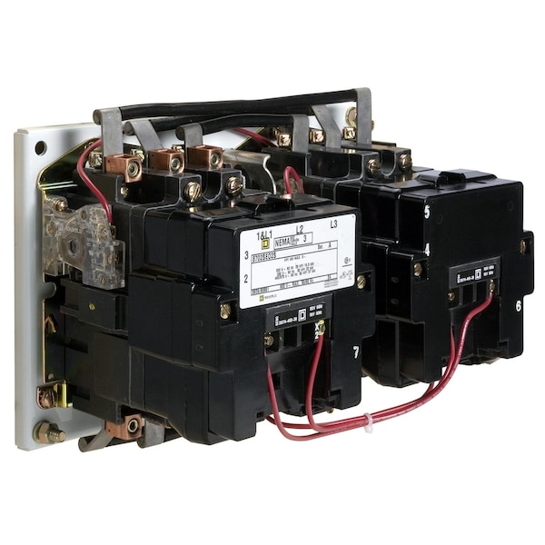 NEMA Contactor, Type S, reversing, horizontal, Size 4, 135A, 100HP at 575VAC, 3 phase, up to 100kA, 3 pole, 120VAC coil, open style