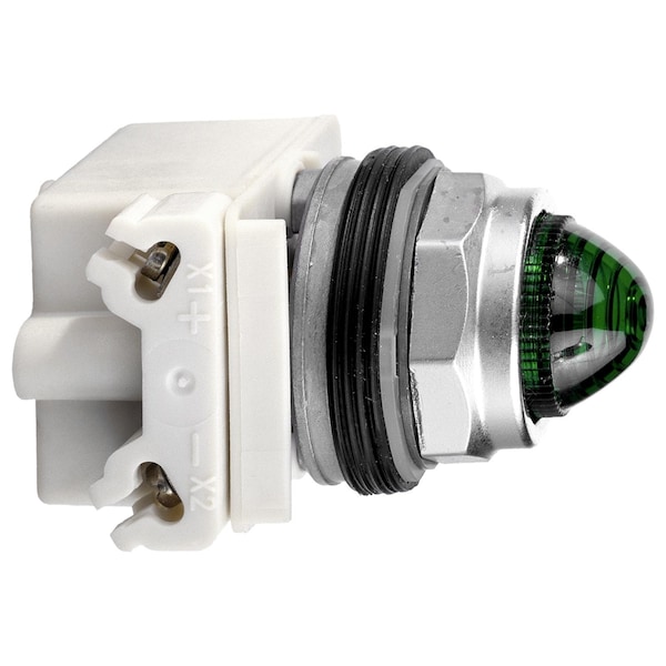 Pilot light, Harmony 9001K, metal, glass, domed, green, 30mm, LED green, 120V