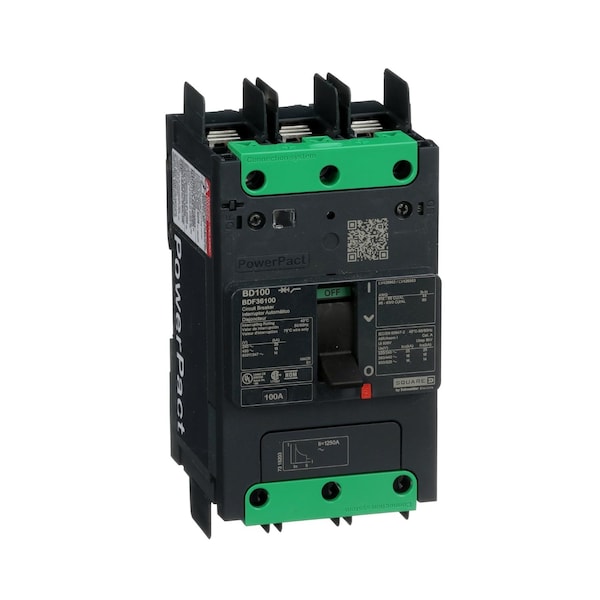 Molded Case Circuit Breaker, POWERPACT B Series, 100A, 3 Pole, 347/600V AC, 25kA at 240V AC