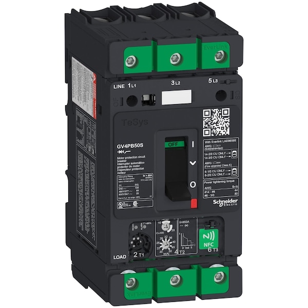 Motor Circuit Breaker, TESYS Series, 50A, 3 Pole, 690V AC, 100kA at 240V AC