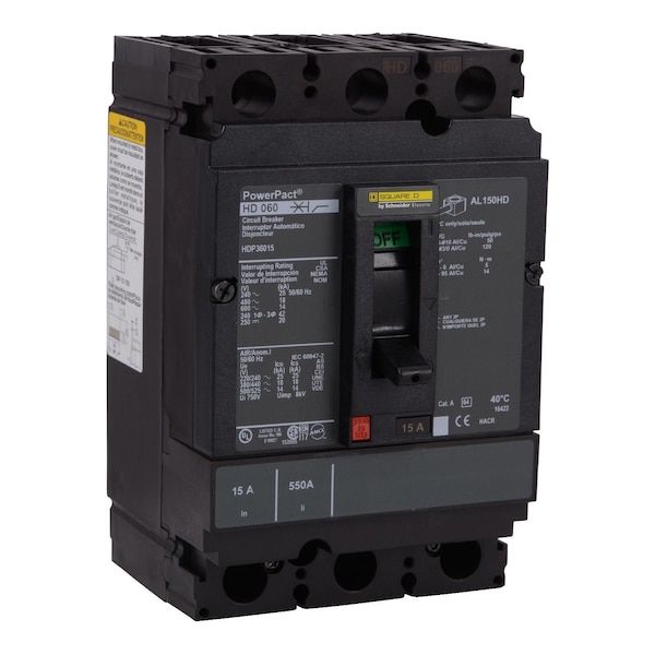 Molded Case Circuit Breaker, POWERPACT H Series, 40A, 3 Pole, 600V AC, 25kA at 240V AC