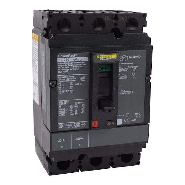 Molded Case Circuit Breaker, POWERPACT H Series, 30A, 3 Pole, 600V AC, 125kA at 240V AC