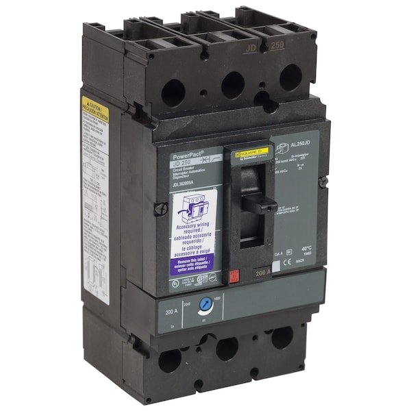 PowerPact J-Frame breaker, thermal-magne, 250 A, 3 Pole, 600V AC, 25 kA