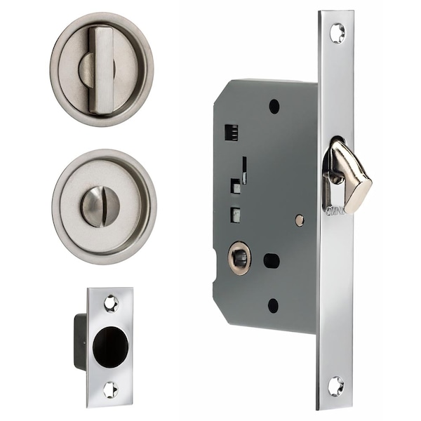 Backset Sliding Pocket Door Square Mort Round Trim Bright Chrome 2"