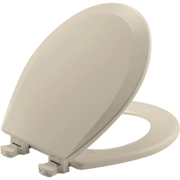 Toilet Seat With Cover, Enameled Wood, Round, Almond
