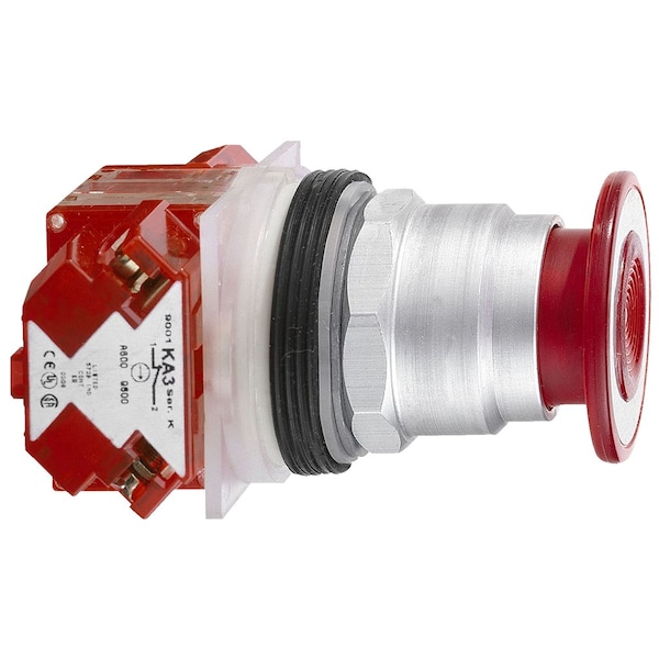 Push-button, Harmony 9001K, metal, mushroom 41mm, red, 30mm, 3 positions, return to center, 1 NC late + 1 NC