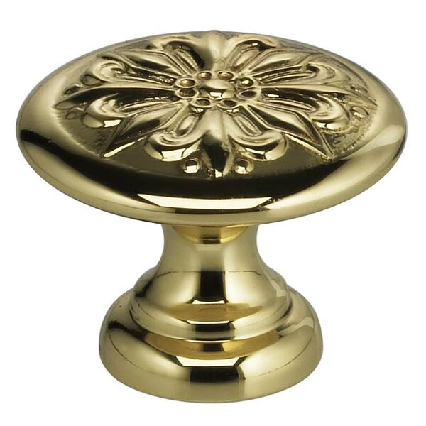 Ornate Cabinet Knob Bright Brass 1-3/16"