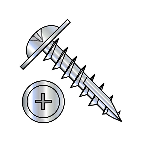 Wood Screw, #10, 1 in, Zinc Plated Steel Flange Round Head Phillips Drive, 7000 PK