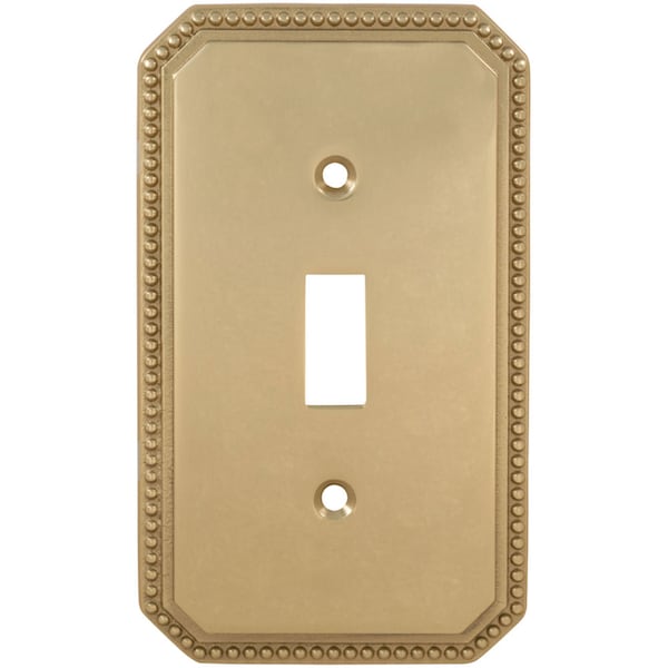 Single Beaded Switch Plate, Number of Gangs: 1 Solid Brass, Satin Nickel Plated, Lacquered Finish