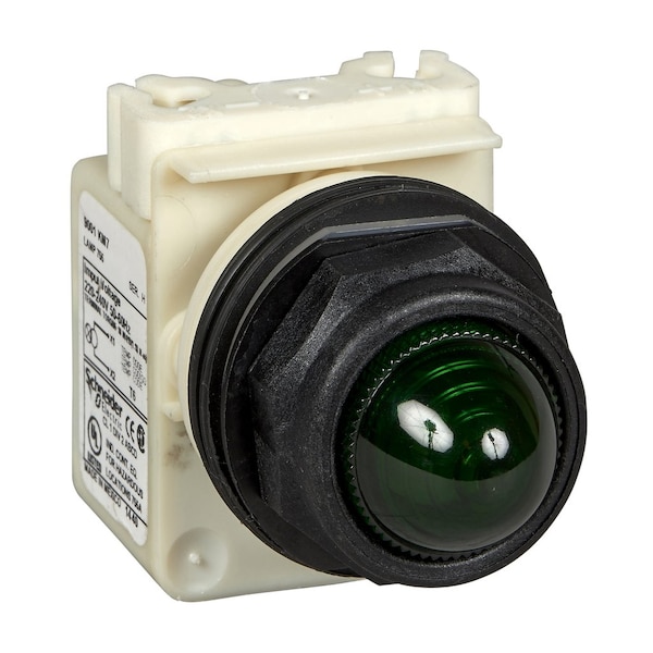 Pilot light, Harmony 9001SK, plastic, polycarbonate, domed, green, 30mm, 220-240V