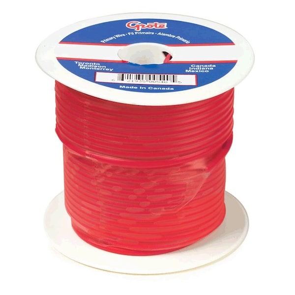 Primary Wire, GPT, 10 AWG, Copper, Red, PVC Jacket, Stranded