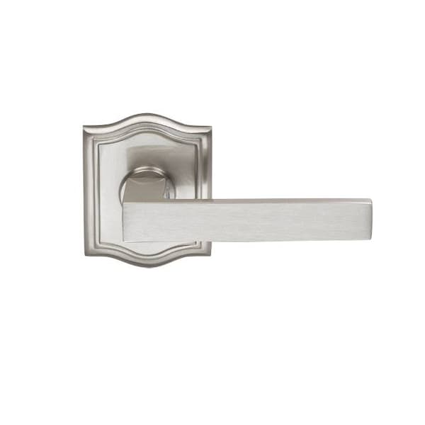 Arched Rose Privacy Lever 2-3/8" Backset, T Strike Satin Nickel 930