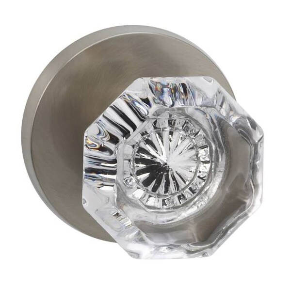 Modern Rose Passage Knob 2-3/4" Backset, T Strike Satin Nickel 955