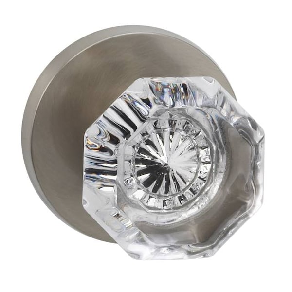 Modern Rose Passage Knob 2-3/8" Backset, T Strike Satin Nickel 955