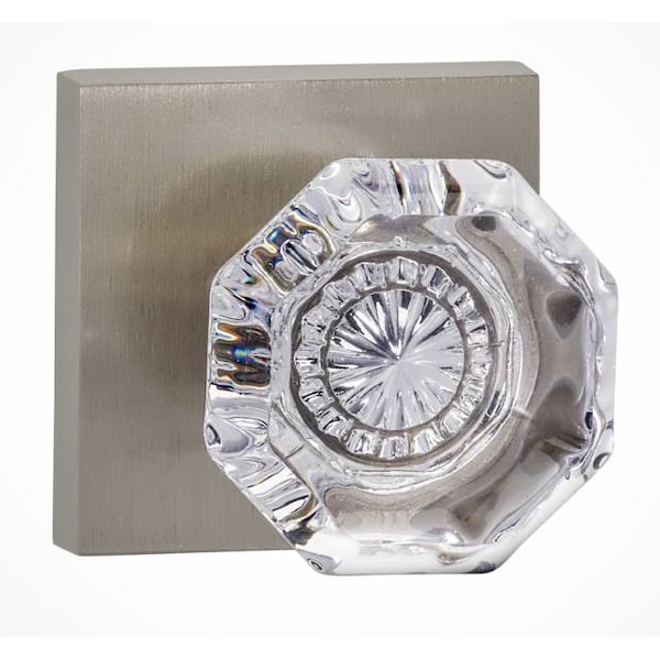 Square Rose Passage Knob 2-3/4" Backset, T Strike Satin Nickel 955