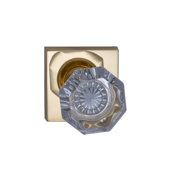 Square Rose Privacy Knob 2-3/4" Backset, T Strike Bright Brass 955