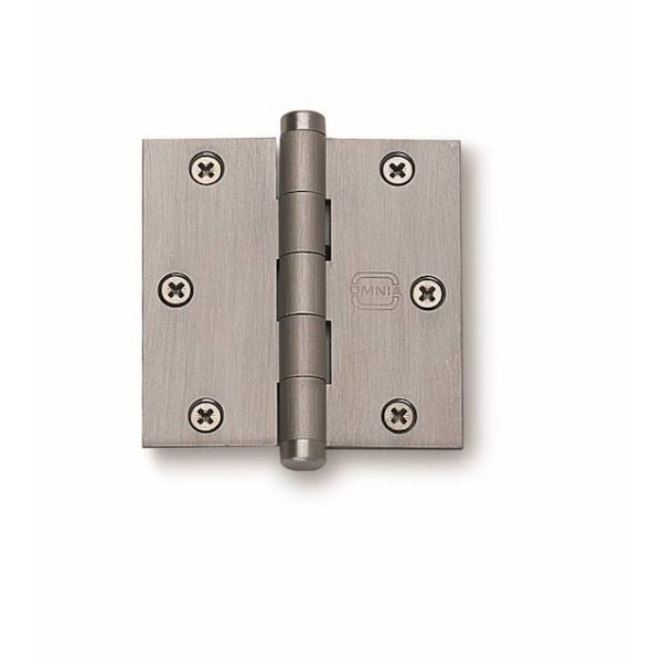 Square Hinge with Button Tips Satin Nickel 3-1/2"x3-1/2"