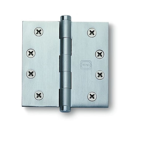 Square Hinge with Button Tips Satin Chrome 4"x4"