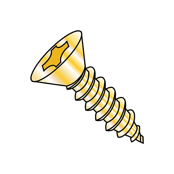 Sheet Metal Screw, #8 x 3/8 in, Zinc Yellow Steel Flat Head Phillips Drive, 10000 PK