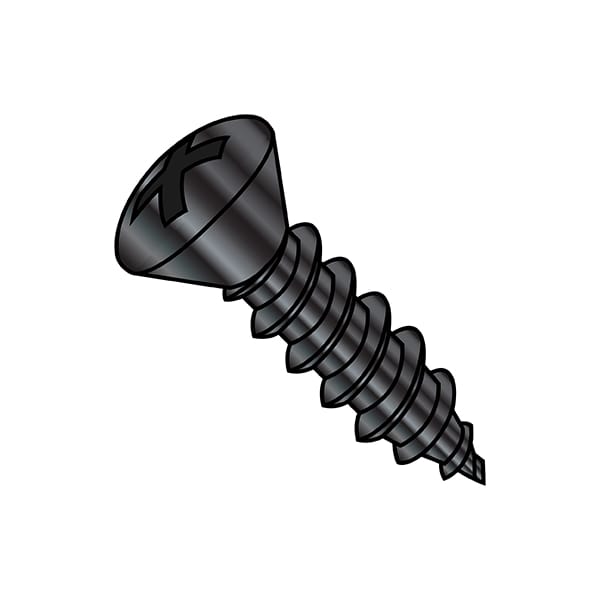 Sheet Metal Screw, #12-14 x 1-1/4 in, Black Oxide Steel Oval Head Phillips Drive, 3000 PK