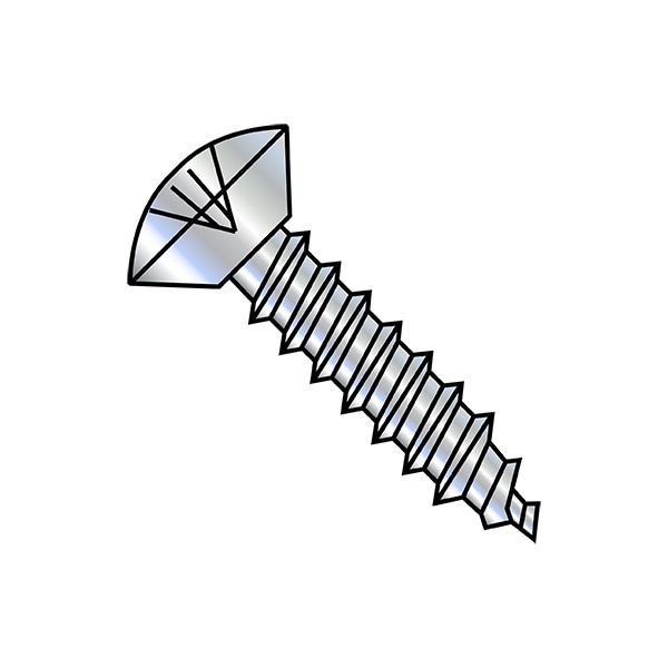 Sheet Metal Screw, #8-18 x 3/8 in, Zinc Plated Stainless Steel Oval Head Phillips Drive, 10000 PK