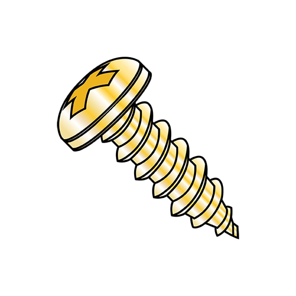 Sheet Metal Screw, #4-24 x 3/16 in, Zinc Yellow Steel Pan Head Phillips Drive, 10000 PK