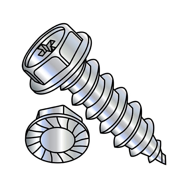 Sheet Metal Screw, #6-20 x 3/8 in, Zinc Plated Stainless Steel Flange Hex Head Phillips Drive