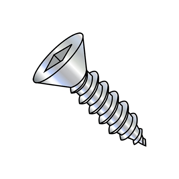 Sheet Metal Screw, #4-24 x 1/2 in, Zinc Plated Steel Flat Head Square Drive, 10000 PK