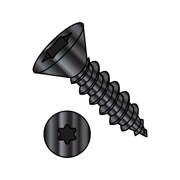 Sheet Metal Screw, #10-16 x 1-1/4 in, Black Oxide Steel Flat Head Torx Drive, 4000 PK