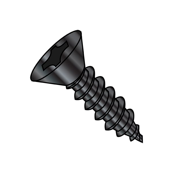 Sheet Metal Screw, #10-12 x 2-1/2 in, Black Oxide Steel Flat Head Phillips Drive, 1000 PK