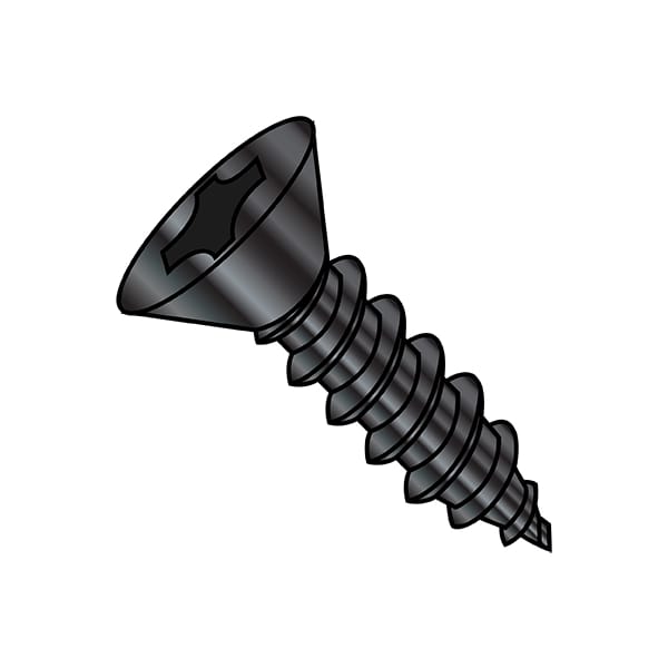 Sheet Metal Screw, #6-18 x 3/4 in, Black Oxide Steel Flat Head Phillips Drive, 10000 PK