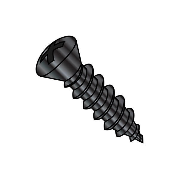 Sheet Metal Screw, #8-15 x 1-1/2 in, Black Phosphate Steel Oval Head Phillips Drive, 4000 PK
