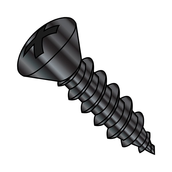 Sheet Metal Screw, #6-18 x 1/2 in, Black Oxide Steel Oval Head Phillips Drive, 10000 PK