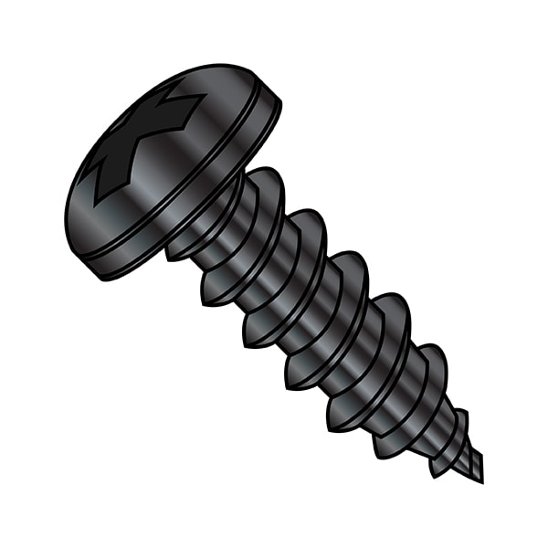 Thread Forming Screw, #8-15 x 1-1/2 in, Black Stainless Steel Pan Head Phillips Drive, 2000 PK