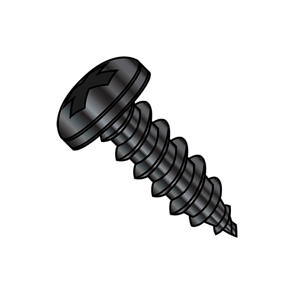 Sheet Metal Screw, #6-18 x 1/2 in, Black Oxide Steel Pan Head Phillips Drive, 10000 PK