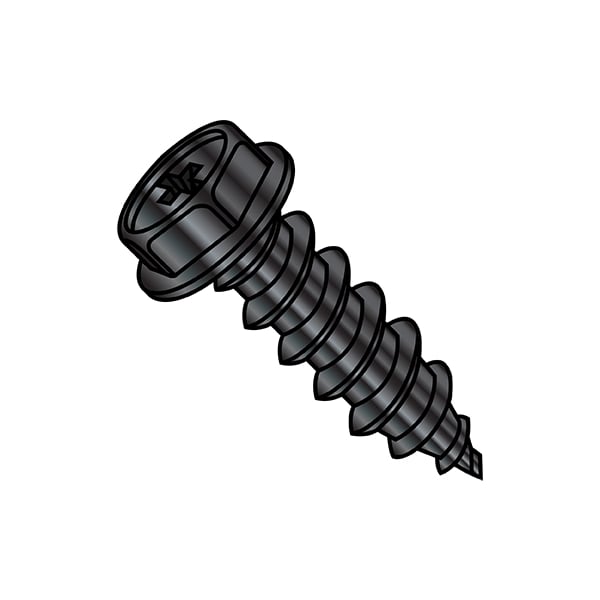 Sheet Metal Screw, #8-15 x 1/2 in, Black Oxide Steel Flange Hex Head Phillips Drive, 10000 PK
