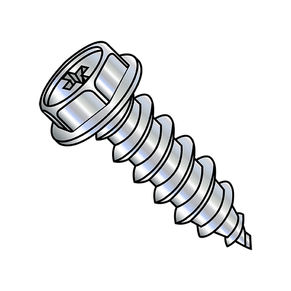 Sheet Metal Screw, #6-18 x 1 in, Zinc Plated Stainless Steel Flange Hex Head Phillips Drive