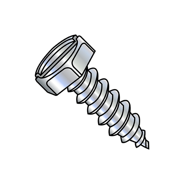 Sheet Metal Screw, #12-11 x 1/2 in, Zinc Plated Steel Flange Hex Head Slotted Drive, 5000 PK