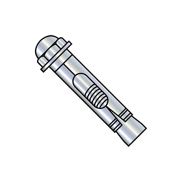 Sleeve Anchor, 1/4" Dia., 1-3/8" L, Steel Zinc Plated, 100 PK