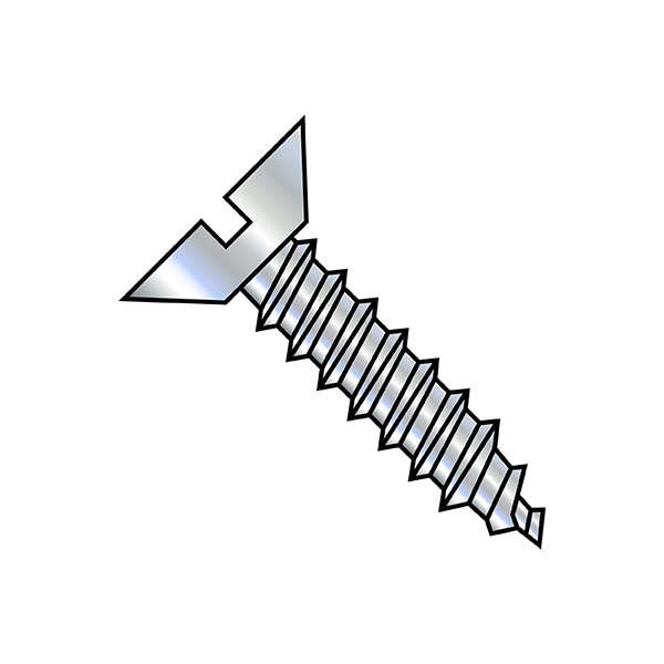 Sheet Metal Screw, #10-12 x 1/2 in, Zinc Plated Steel Flat Head Slotted Drive, 10000 PK