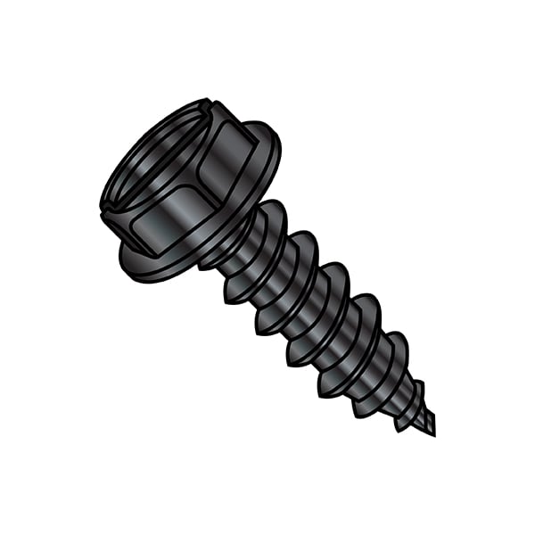 Sheet Metal Screw, #10-12 x 3/4 in, Black Oxide Steel Flange Hex Head Slotted Drive, 6000 PK