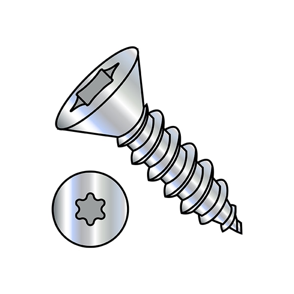 Sheet Metal Screw, #10-12 x 1 in, Zinc Plated Steel Flat Head Torx Drive, 6000 PK