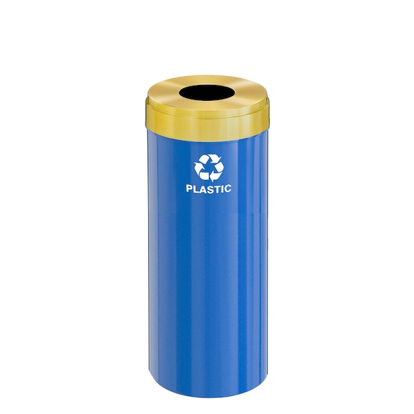 12 gal Round Recycling Bin, Blue/Satin Brass