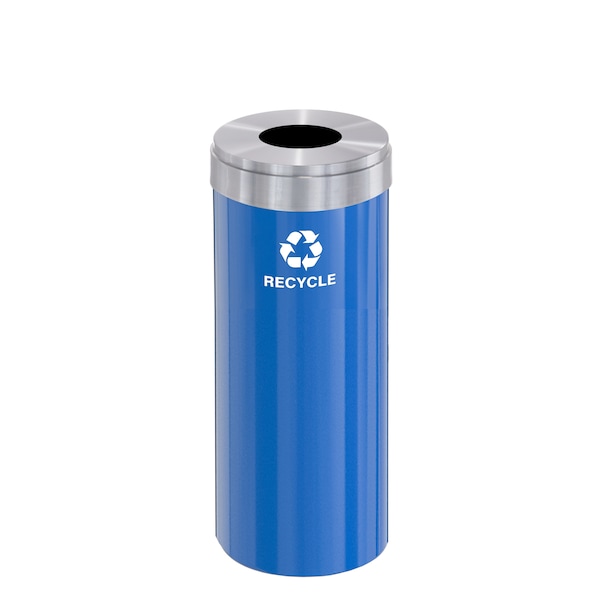 12 gal Round Recycling Bin, Blue/Satin Aluminum