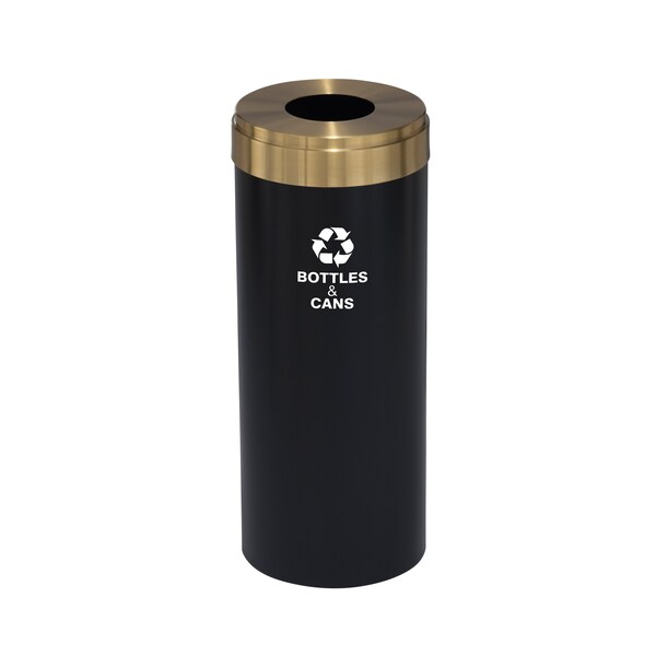 15 gal Round Recycling Bin, Satin Black/Satin Brass